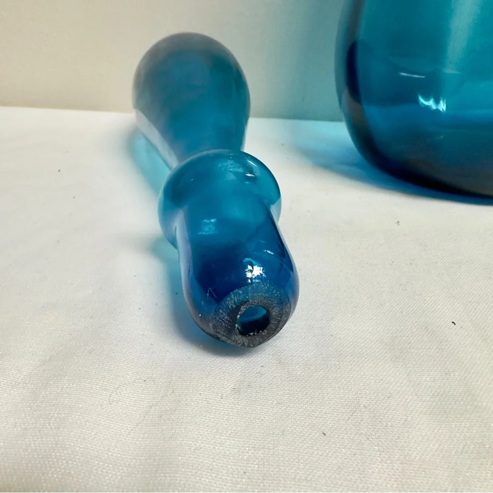 Mid-Century Italian Azure Blue Tall Glass Decanter 26”H